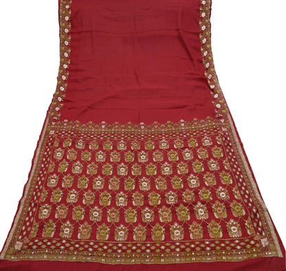 Indian Vintage Sari Red 100% Pure Silk Hand Woven Sarees Craft Fabric 5Yd Ethnic Sewing Dress making Crafting Quilting Upcycle Zari