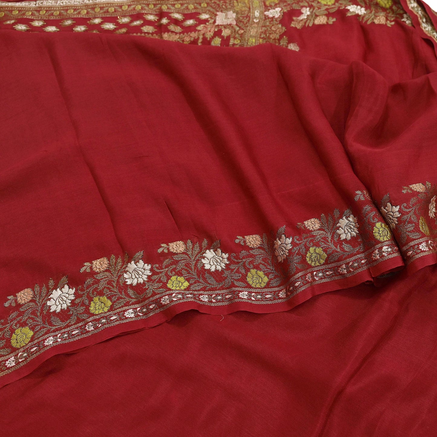 Indian Vintage Sari Red 100% Pure Silk Hand Woven Sarees Craft Fabric 5Yd Ethnic Sewing Dress making Crafting Quilting Upcycle Zari