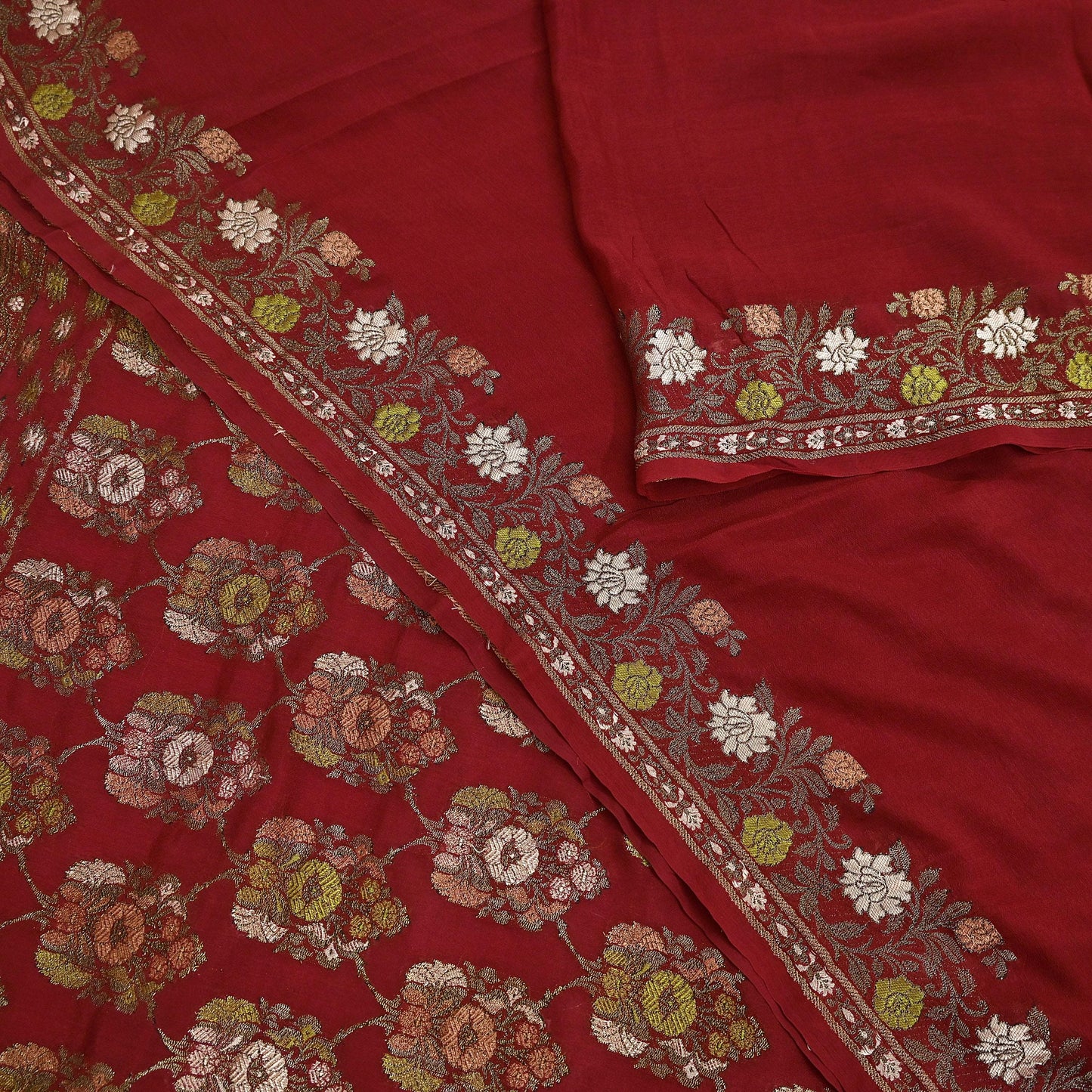 Indian Vintage Sari Red 100% Pure Silk Hand Woven Sarees Craft Fabric 5Yd Ethnic Sewing Dress making Crafting Quilting Upcycle Zari