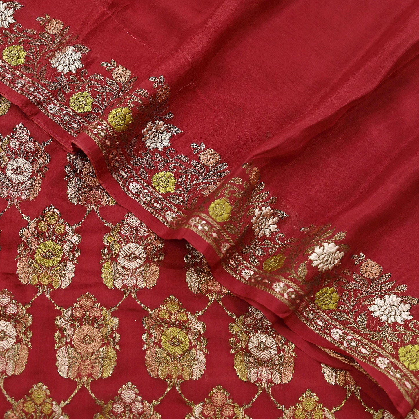 Indian Vintage Sari Red 100% Pure Silk Hand Woven Sarees Craft Fabric 5Yd Ethnic Sewing Dress making Crafting Quilting Upcycle Zari