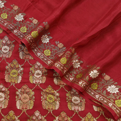 Indian Vintage Sari Red 100% Pure Silk Hand Woven Sarees Craft Fabric 5Yd Ethnic Sewing Dress making Crafting Quilting Upcycle Zari