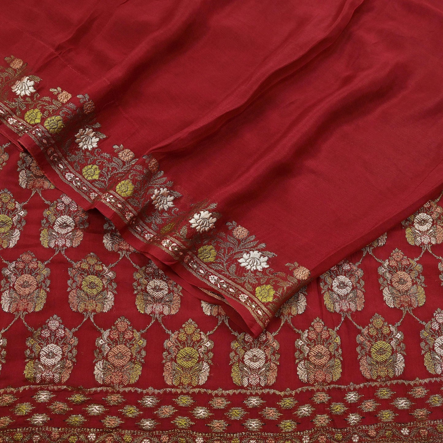 Indian Vintage Sari Red 100% Pure Silk Hand Woven Sarees Craft Fabric 5Yd Ethnic Sewing Dress making Crafting Quilting Upcycle Zari