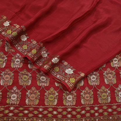 Indian Vintage Sari Red 100% Pure Silk Hand Woven Sarees Craft Fabric 5Yd Ethnic Sewing Dress making Crafting Quilting Upcycle Zari