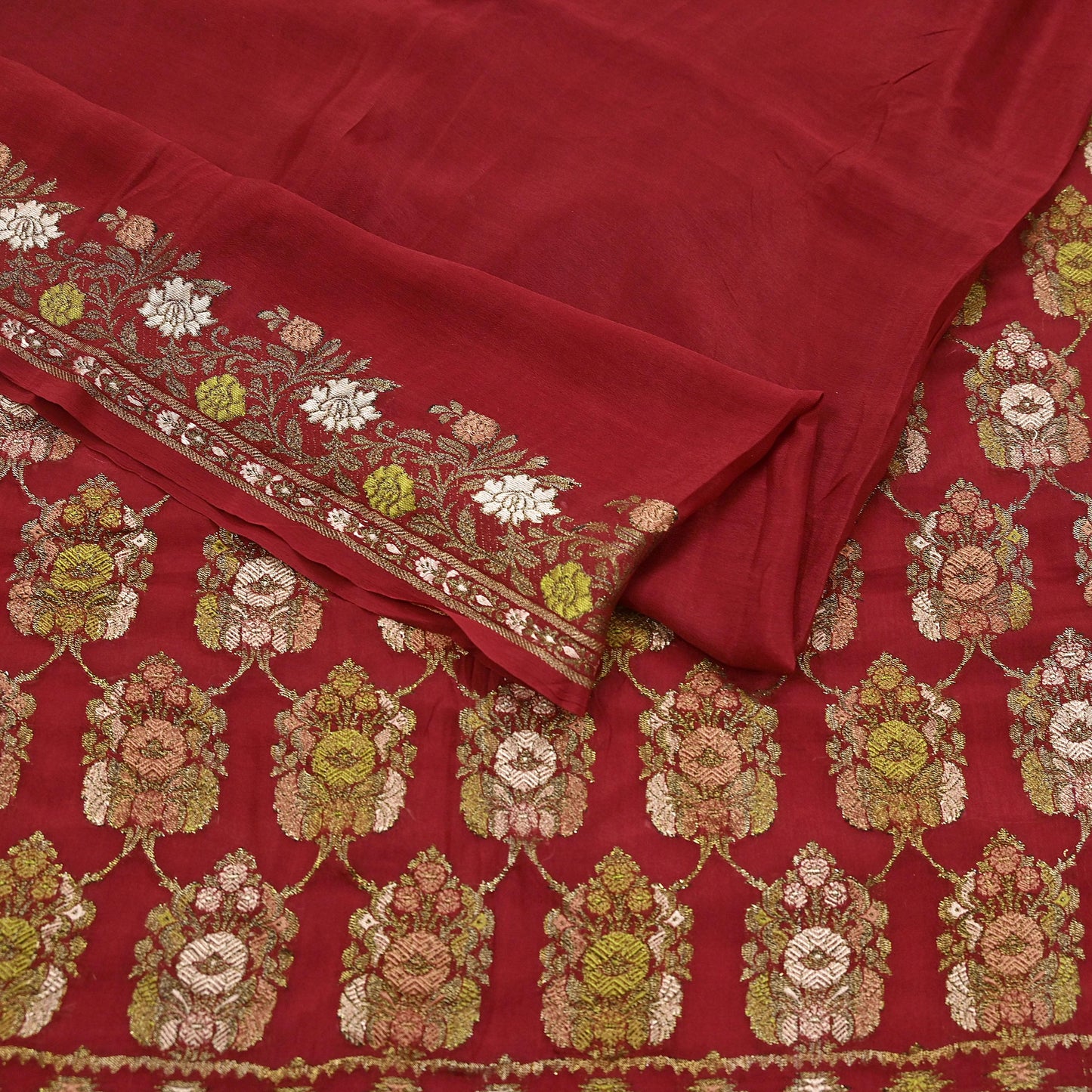 Indian Vintage Sari Red 100% Pure Silk Hand Woven Sarees Craft Fabric 5Yd Ethnic Sewing Dress making Crafting Quilting Upcycle Zari