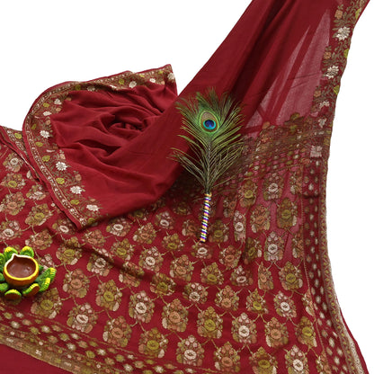 Indian Vintage Sari Red 100% Pure Silk Hand Woven Sarees Craft Fabric 5Yd Ethnic Sewing Dress making Crafting Quilting Upcycle Zari