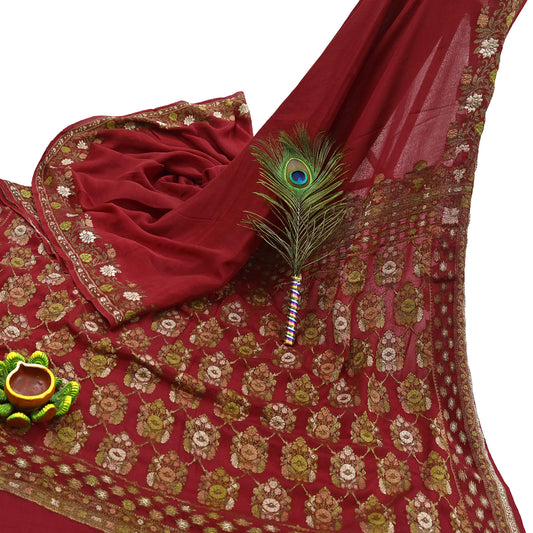 Indian Vintage Sari Red 100% Pure Silk Hand Woven Sarees Craft Fabric 5Yd Ethnic Sewing Dress making Crafting Quilting Upcycle Zari