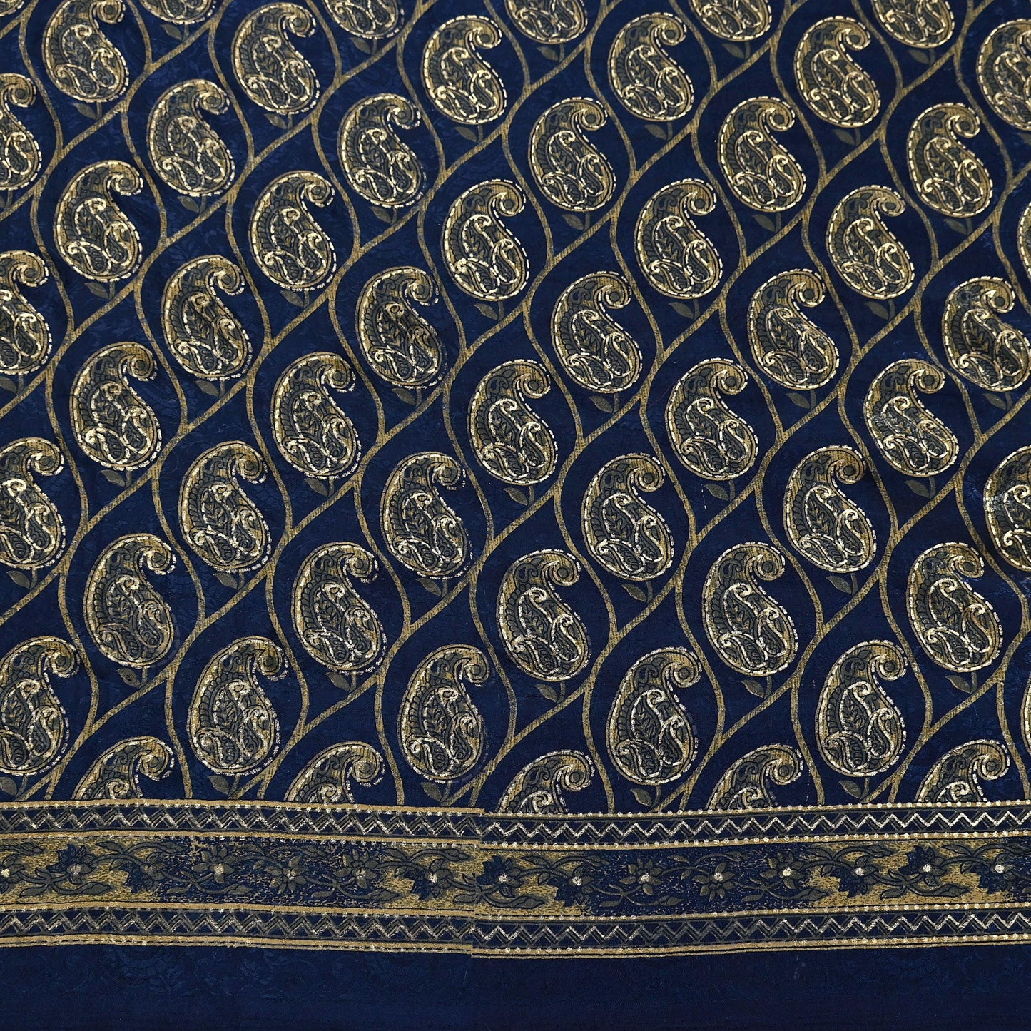 Indian Vintage Blue & Green Sarees Moss Crepe Printed Sari 6yd Sewing Floral Soft Craft Fabric DressMaking For Crafting Quilting Upcycle