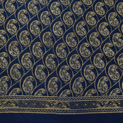 Indian Vintage Blue & Green Sarees Moss Crepe Printed Sari 6yd Sewing Floral Soft Craft Fabric DressMaking For Crafting Quilting Upcycle