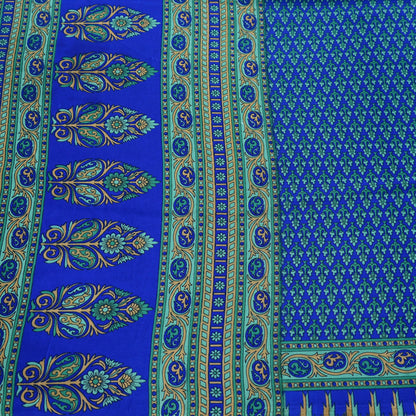 Indian Vintage Blue Artificial Silk Saree Printed Floral Sari Fabric 6 Yards Soft Craft Fabric for Sewing, Dressmaking, Quilting,Upcycling
