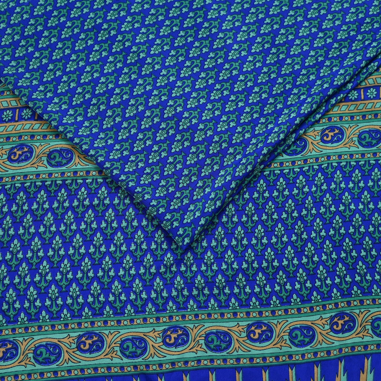 Indian Vintage Blue Artificial Silk Saree Printed Floral Sari Fabric 6 Yards Soft Craft Fabric for Sewing, Dressmaking, Quilting,Upcycling