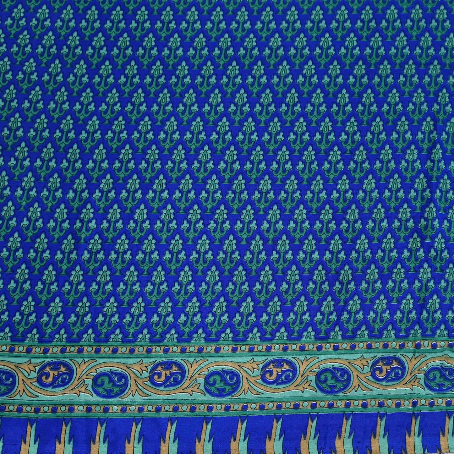 Indian Vintage Blue Artificial Silk Saree Printed Floral Sari Fabric 6 Yards Soft Craft Fabric for Sewing, Dressmaking, Quilting,Upcycling