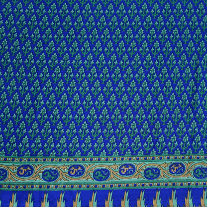 Indian Vintage Blue Artificial Silk Saree Printed Floral Sari Fabric 6 Yards Soft Craft Fabric for Sewing, Dressmaking, Quilting,Upcycling