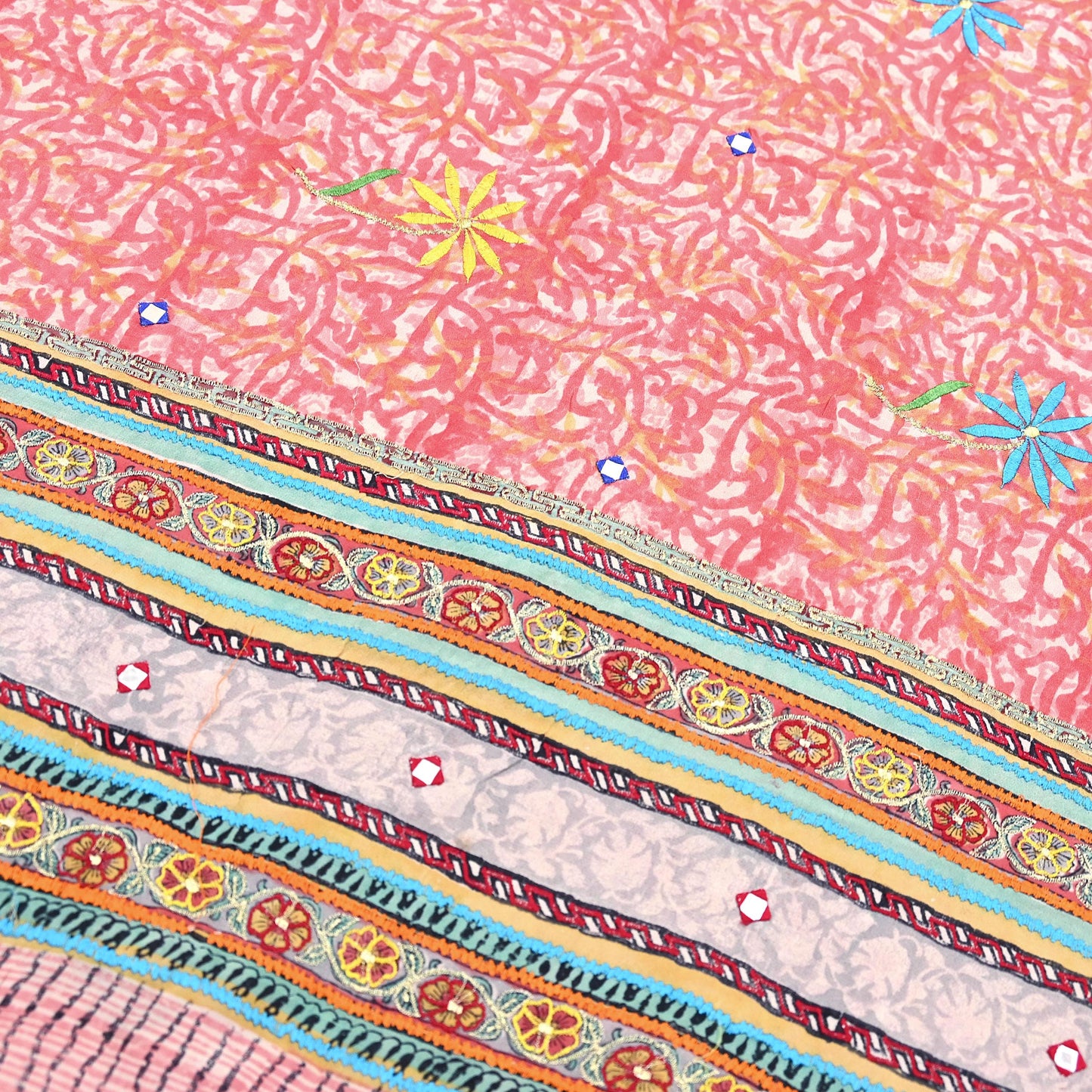 Indian Vintage Sari Pure Crepe Silk Hand Embroidered Saree 5yd Sewing Floral Craft Fabric Sequins Dress making Crafting Quilting
