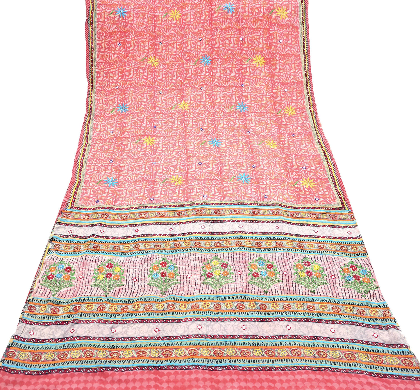 Indian Vintage Sari Pure Crepe Silk Hand Embroidered Saree 5yd Sewing Floral Craft Fabric Sequins Dress making Crafting Quilting