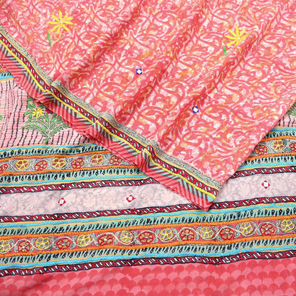 Indian Vintage Sari Pure Crepe Silk Hand Embroidered Saree 5yd Sewing Floral Craft Fabric Sequins Dress making Crafting Quilting