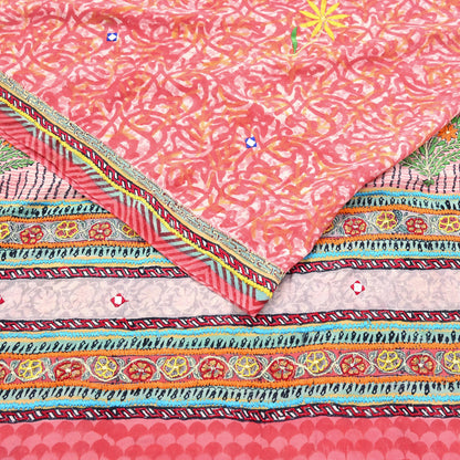 Indian Vintage Sari Pure Crepe Silk Hand Embroidered Saree 5yd Sewing Floral Craft Fabric Sequins Dress making Crafting Quilting