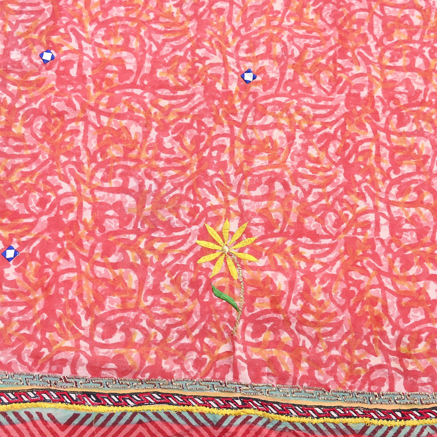 Indian Vintage Sari Pure Crepe Silk Hand Embroidered Saree 5yd Sewing Floral Craft Fabric Sequins Dress making Crafting Quilting