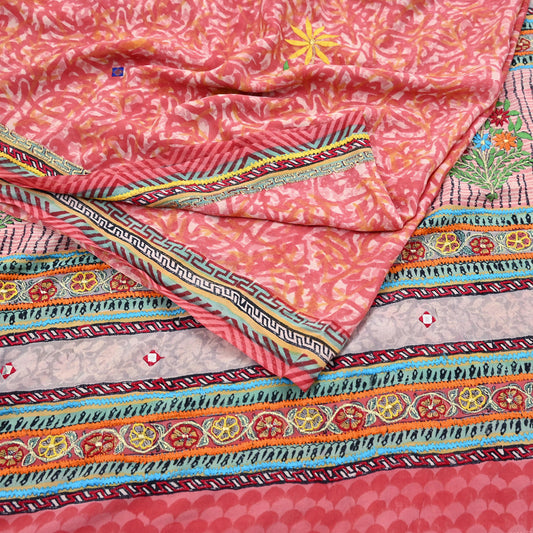 Indian Vintage Sari Pure Crepe Silk Hand Embroidered Saree 5yd Sewing Floral Craft Fabric Sequins Dress making Crafting Quilting