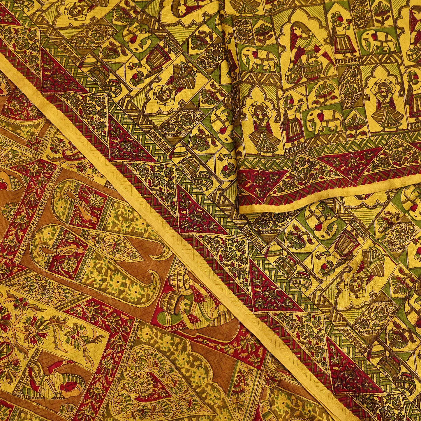 Indian Vintage Sari Yellow Pure Silk Printed Saree 6yd Sewing Craft Fabric DressMaking Soft Crafting Quilting Upcycle