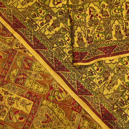 Indian Vintage Sari Yellow Pure Silk Printed Saree 6yd Sewing Craft Fabric DressMaking Soft Crafting Quilting Upcycle