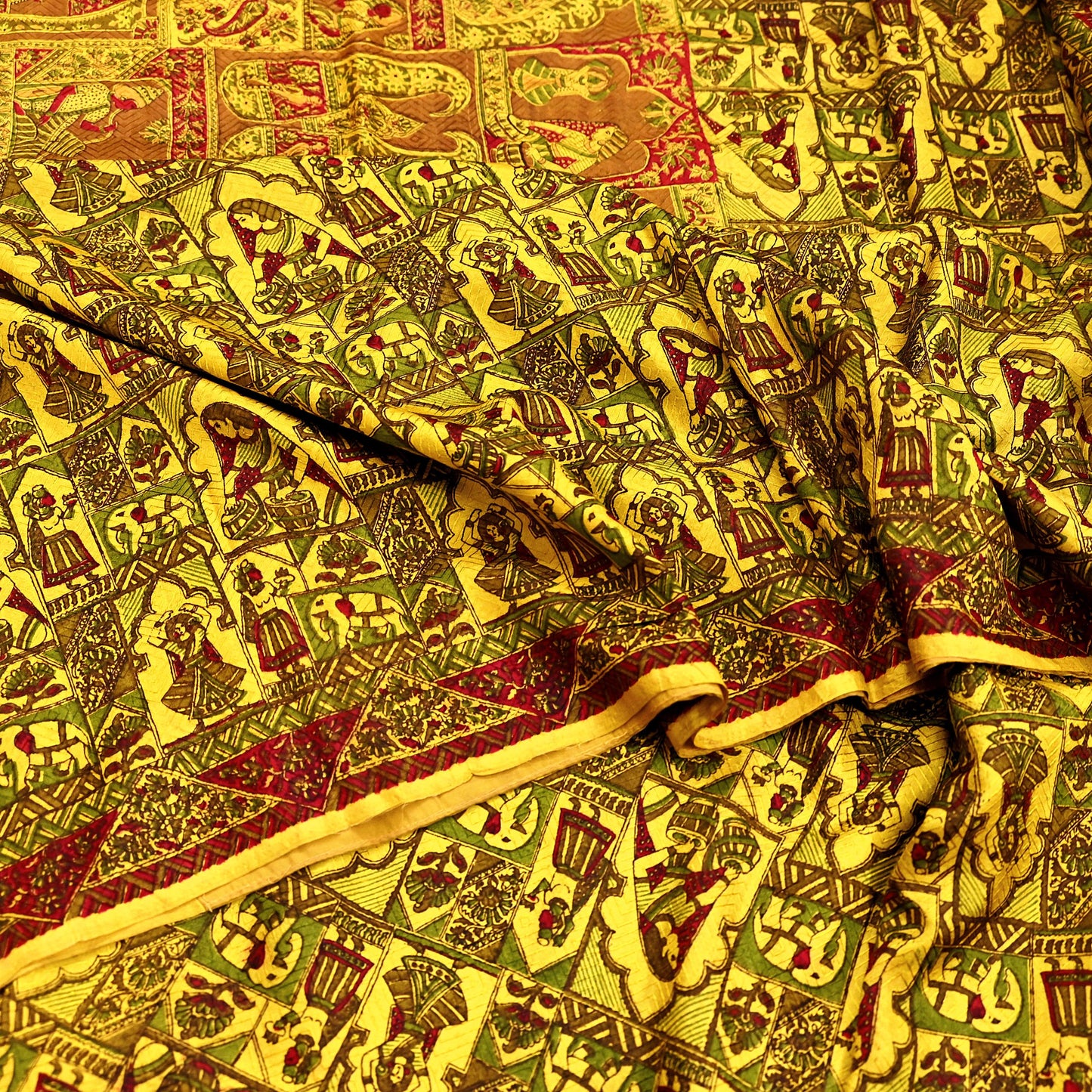 Indian Vintage Sari Yellow Pure Silk Printed Saree 6yd Sewing Craft Fabric DressMaking Soft Crafting Quilting Upcycle