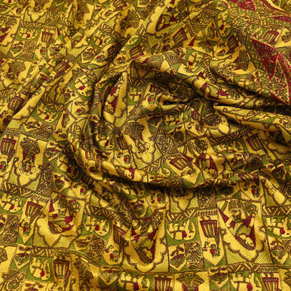 Indian Vintage Sari Yellow Pure Silk Printed Saree 6yd Sewing Craft Fabric DressMaking Soft Crafting Quilting Upcycle