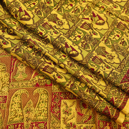 Indian Vintage Sari Yellow Pure Silk Printed Saree 6yd Sewing Craft Fabric DressMaking Soft Crafting Quilting Upcycle
