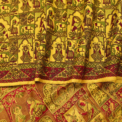 Indian Vintage Sari Yellow Pure Silk Printed Saree 6yd Sewing Craft Fabric DressMaking Soft Crafting Quilting Upcycle