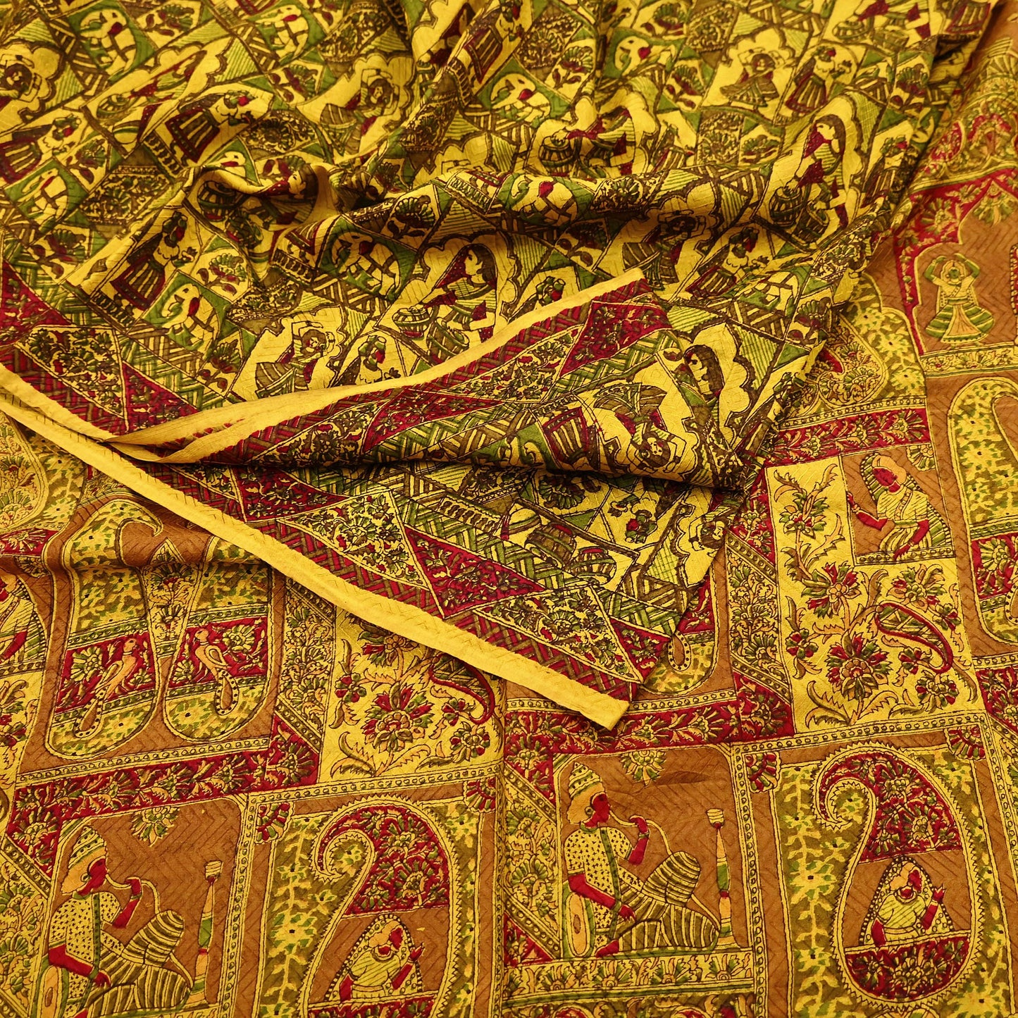 Indian Vintage Sari Yellow Pure Silk Printed Saree 6yd Sewing Craft Fabric DressMaking Soft Crafting Quilting Upcycle