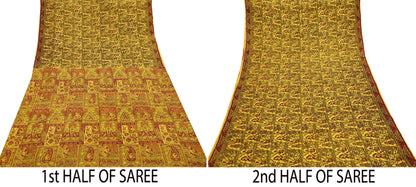 Indian Vintage Sari Yellow Pure Silk Printed Saree 6yd Sewing Craft Fabric DressMaking Soft Crafting Quilting Upcycle