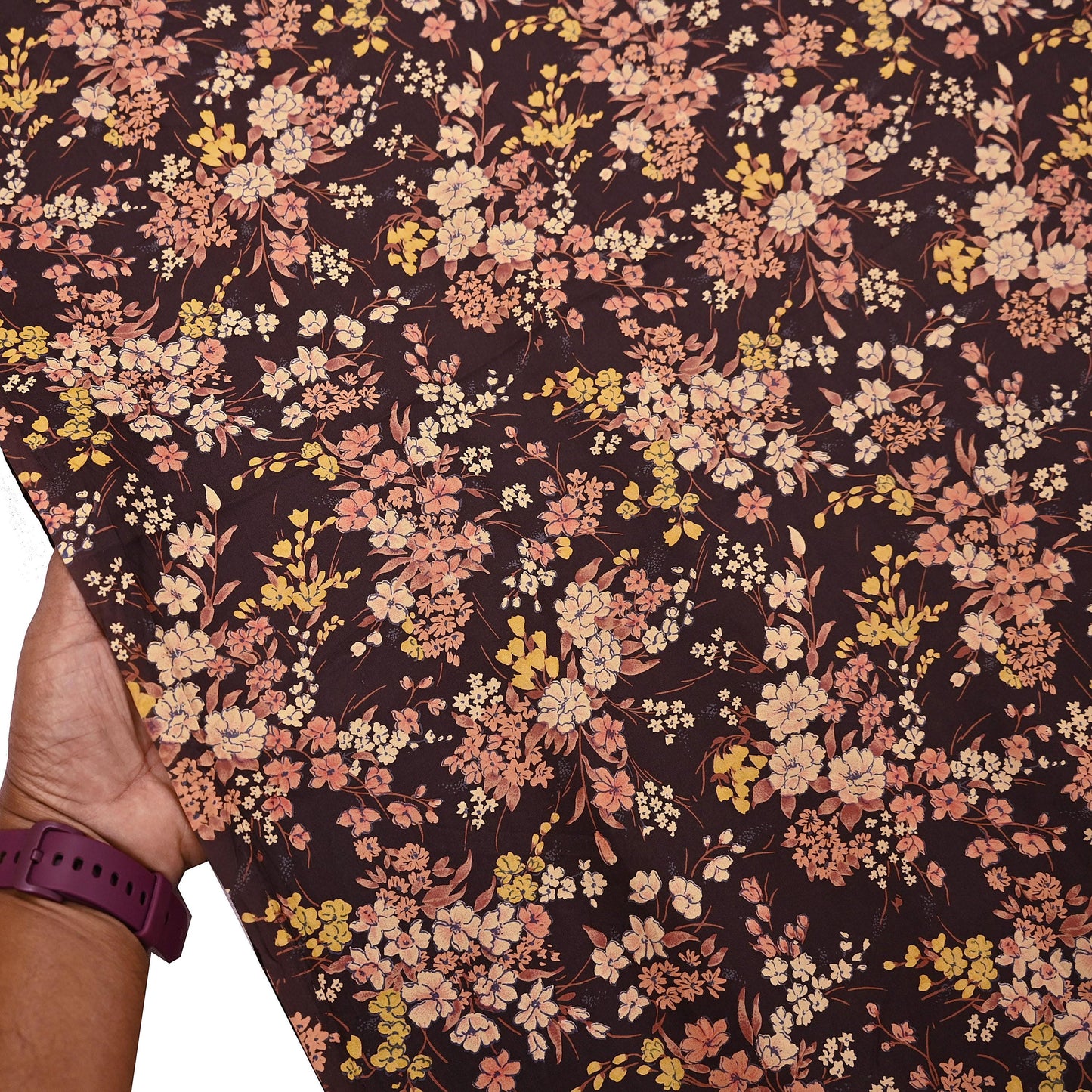 Indian Vintage Sari Brown Printed 100% Pure Silk Sarees 5yd Sewing Craft Fabric Soft Dress Making Wrap Floral Upcycle Quilting Crafting Used