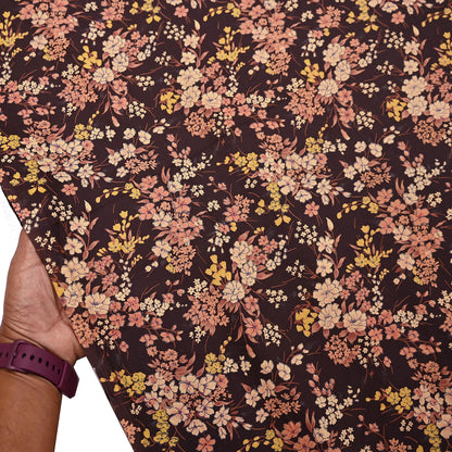 Indian Vintage Sari Brown Printed 100% Pure Silk Sarees 5yd Sewing Craft Fabric Soft Dress Making Wrap Floral Upcycle Quilting Crafting Used