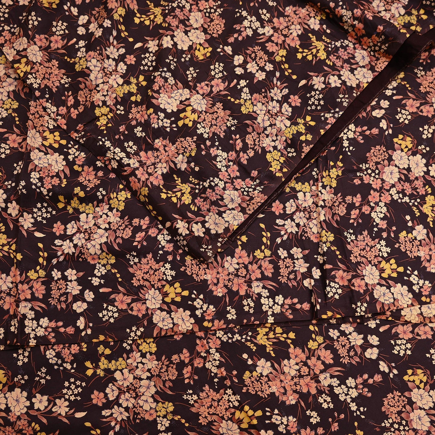 Indian Vintage Sari Brown Printed 100% Pure Silk Sarees 5yd Sewing Craft Fabric Soft Dress Making Wrap Floral Upcycle Quilting Crafting Used