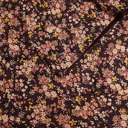 Indian Vintage Sari Brown Printed 100% Pure Silk Sarees 5yd Sewing Craft Fabric Soft Dress Making Wrap Floral Upcycle Quilting Crafting Used