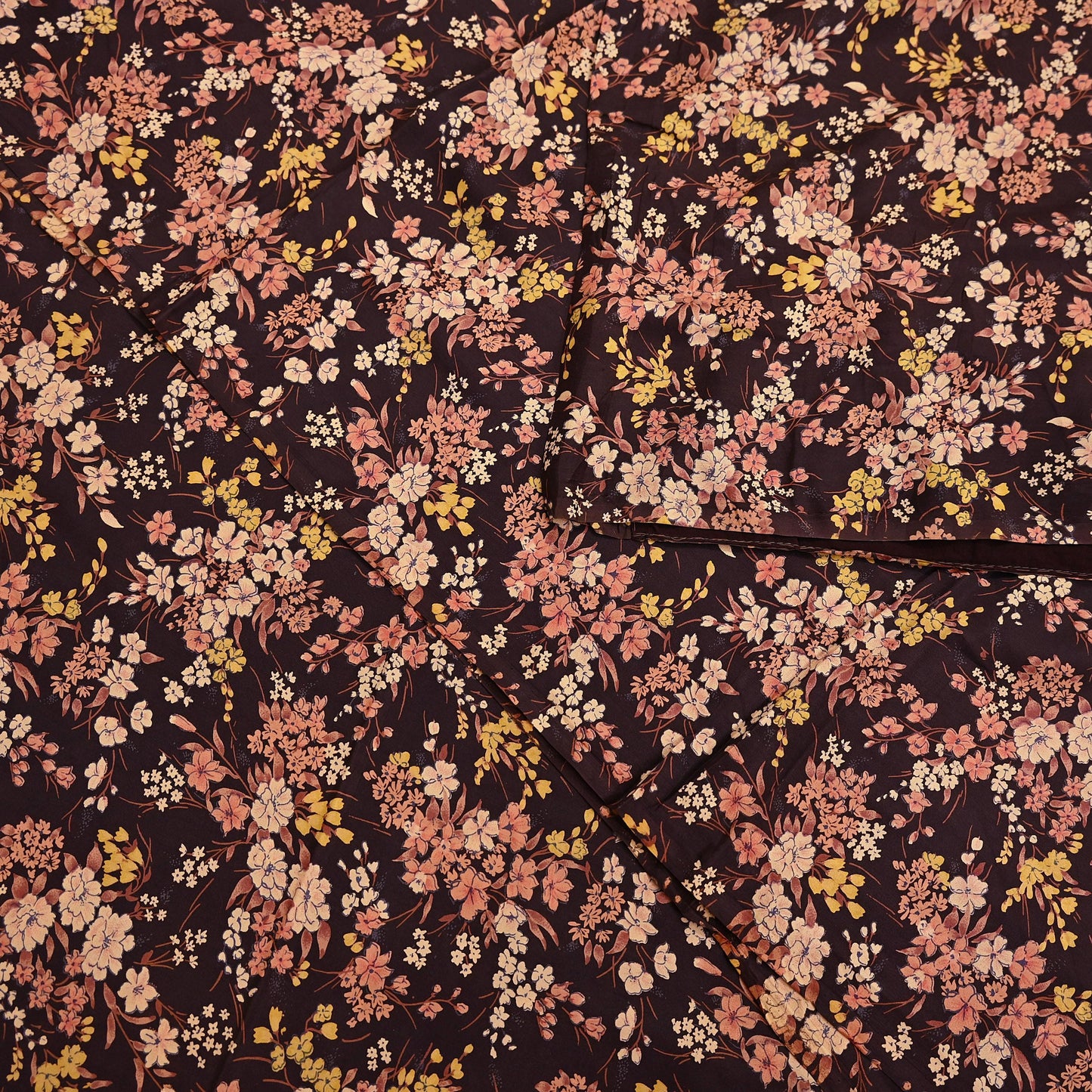 Indian Vintage Sari Brown Printed 100% Pure Silk Sarees 5yd Sewing Craft Fabric Soft Dress Making Wrap Floral Upcycle Quilting Crafting Used