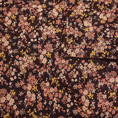 Indian Vintage Sari Brown Printed 100% Pure Silk Sarees 5yd Sewing Craft Fabric Soft Dress Making Wrap Floral Upcycle Quilting Crafting Used