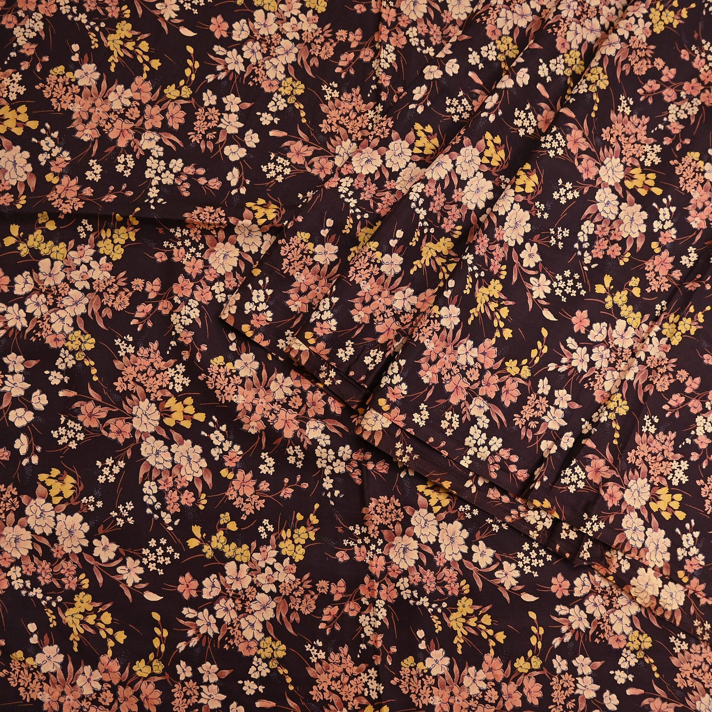 Indian Vintage Sari Brown Printed 100% Pure Silk Sarees 5yd Sewing Craft Fabric Soft Dress Making Wrap Floral Upcycle Quilting Crafting Used