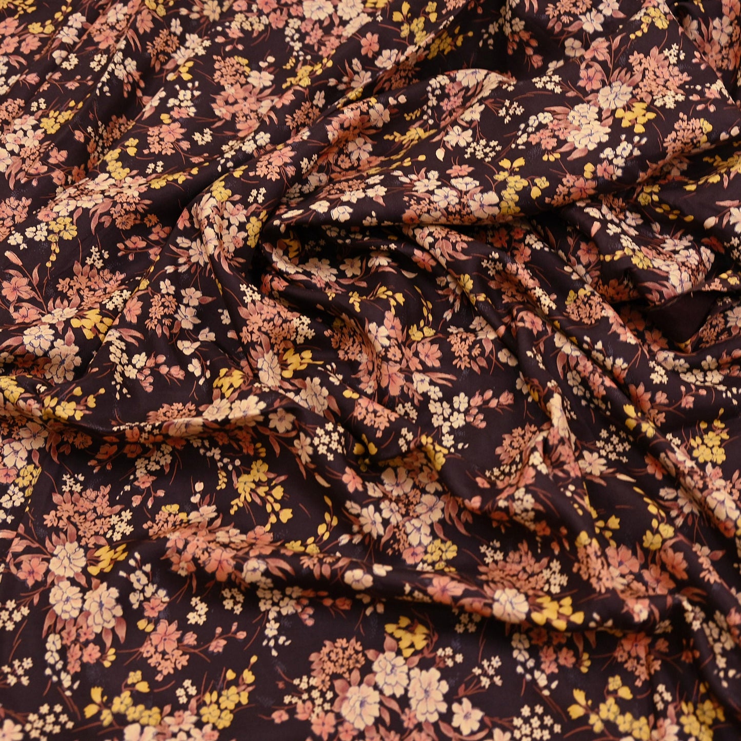 Indian Vintage Sari Brown Printed 100% Pure Silk Sarees 5yd Sewing Craft Fabric Soft Dress Making Wrap Floral Upcycle Quilting Crafting Used