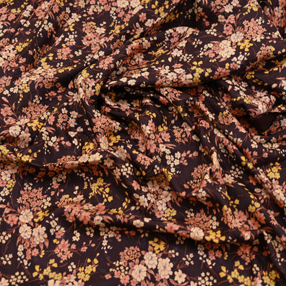 Indian Vintage Sari Brown Printed 100% Pure Silk Sarees 5yd Sewing Craft Fabric Soft Dress Making Wrap Floral Upcycle Quilting Crafting Used