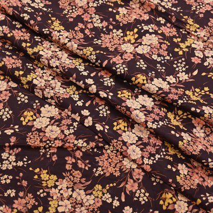 Indian Vintage Sari Brown Printed 100% Pure Silk Sarees 5yd Sewing Craft Fabric Soft Dress Making Wrap Floral Upcycle Quilting Crafting Used