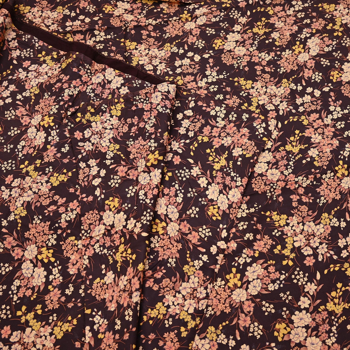 Indian Vintage Sari Brown Printed 100% Pure Silk Sarees 5yd Sewing Craft Fabric Soft Dress Making Wrap Floral Upcycle Quilting Crafting Used