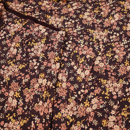 Indian Vintage Sari Brown Printed 100% Pure Silk Sarees 5yd Sewing Craft Fabric Soft Dress Making Wrap Floral Upcycle Quilting Crafting Used