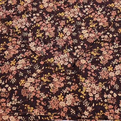 Indian Vintage Sari Brown Printed 100% Pure Silk Sarees 5yd Sewing Craft Fabric Soft Dress Making Wrap Floral Upcycle Quilting Crafting Used