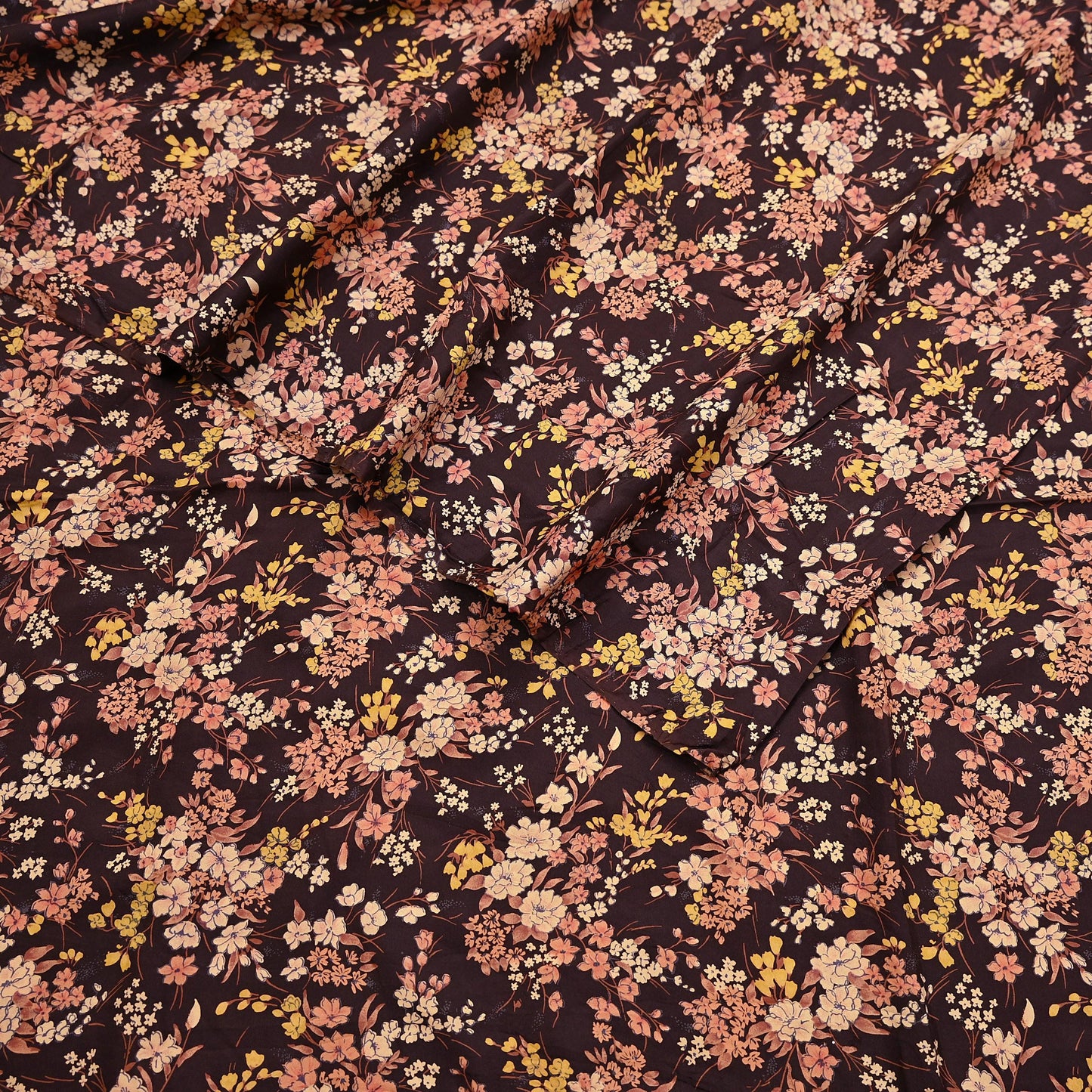 Indian Vintage Sari Brown Printed 100% Pure Silk Sarees 5yd Sewing Craft Fabric Soft Dress Making Wrap Floral Upcycle Quilting Crafting Used