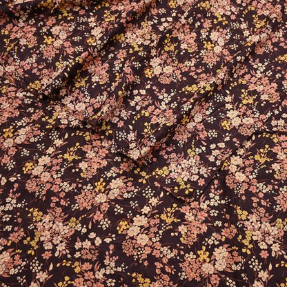 Indian Vintage Sari Brown Printed 100% Pure Silk Sarees 5yd Sewing Craft Fabric Soft Dress Making Wrap Floral Upcycle Quilting Crafting Used