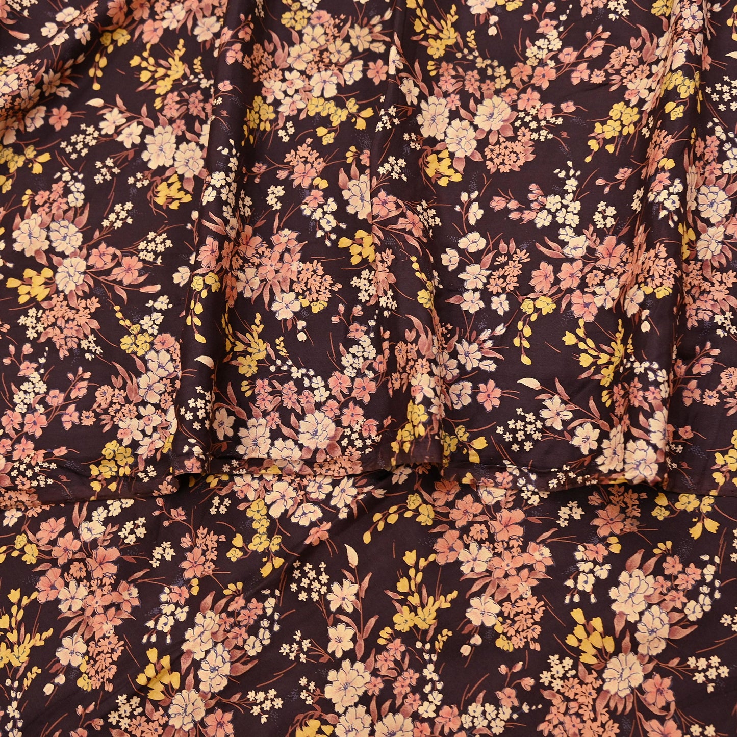 Indian Vintage Sari Brown Printed 100% Pure Silk Sarees 5yd Sewing Craft Fabric Soft Dress Making Wrap Floral Upcycle Quilting Crafting Used