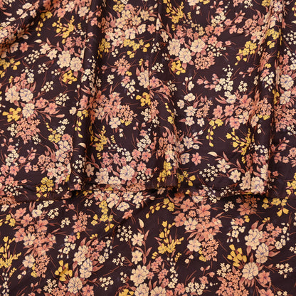 Indian Vintage Sari Brown Printed 100% Pure Silk Sarees 5yd Sewing Craft Fabric Soft Dress Making Wrap Floral Upcycle Quilting Crafting Used