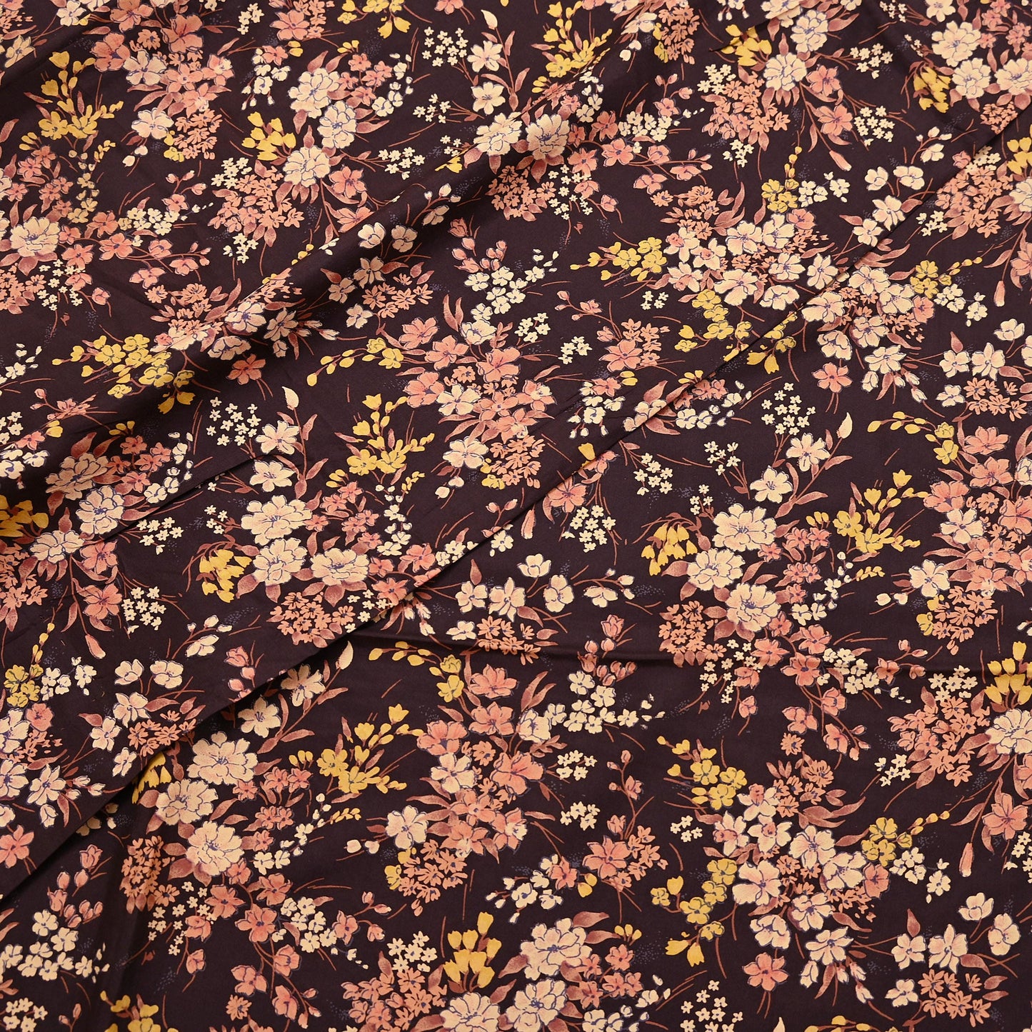 Indian Vintage Sari Brown Printed 100% Pure Silk Sarees 5yd Sewing Craft Fabric Soft Dress Making Wrap Floral Upcycle Quilting Crafting Used