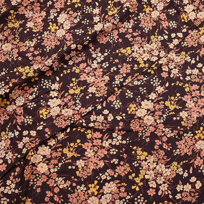 Indian Vintage Sari Brown Printed 100% Pure Silk Sarees 5yd Sewing Craft Fabric Soft Dress Making Wrap Floral Upcycle Quilting Crafting Used