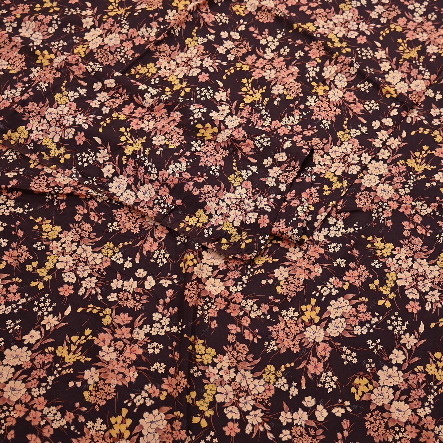 Indian Vintage Sari Brown Printed 100% Pure Silk Sarees 5yd Sewing Craft Fabric Soft Dress Making Wrap Floral Upcycle Quilting Crafting Used